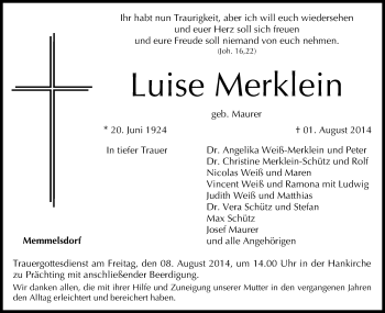 Anzeige von Luise Merklein von MGO