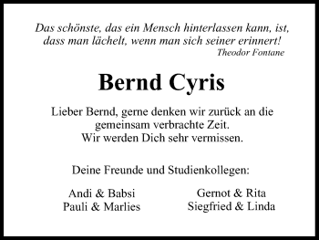 Anzeige von Bernd Cyris von MGO