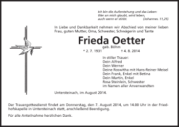 Anzeige von Frieda Oetter von MGO