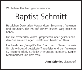 Anzeige von Baptist Schmitt von MGO