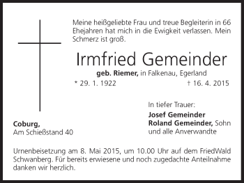 Anzeige von Irmfried Gemeinder von MGO