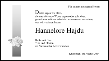 Anzeige von Hannelore Hajdu von MGO