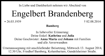 Anzeige von Engelbert Brandenberg von MGO
