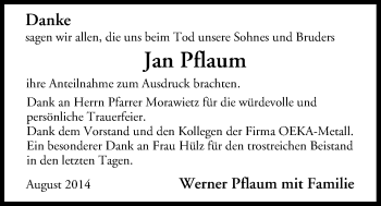 Anzeige von Jan Pflaum von MGO