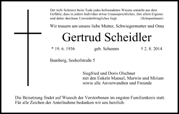 Anzeige von Gertrud Scheidler von MGO