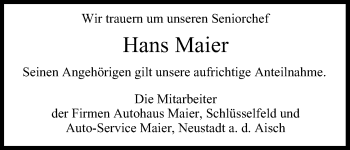 Anzeige von Hans Maier von MGO