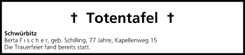 Anzeige von Totentafel vom 09.08.2014 von MGO