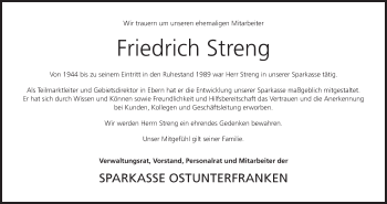Anzeige von Friedrich Streng von MGO