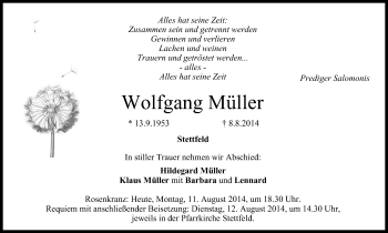 Anzeige von Wolfgang Müller von MGO