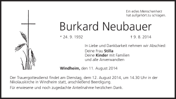 Anzeige von Burkard Neubauer von MGO