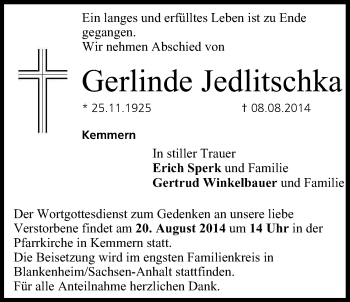 Anzeige von Gerlinde Jedlitschka von MGO
