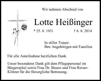 Anzeige von Lotte Heißinger von MGO