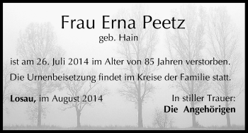 Anzeige von Erna Peetz von MGO