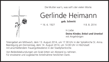 Anzeige von Gerlinde Heimann von MGO