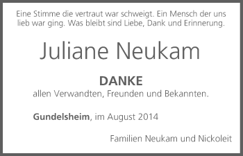Anzeige von Juliane Neukam von MGO