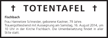 Anzeige von Totentafel, vom 15.08.2014 von MGO