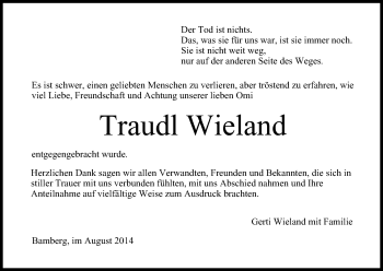 Anzeige von Traudl Wieland von MGO