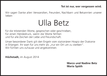 Anzeige von Ulla Betz von MGO