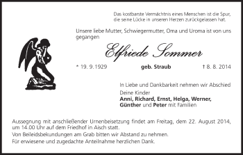 Anzeige von Elfriede Sommer von MGO