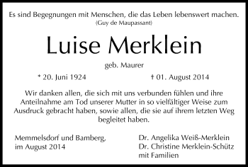 Anzeige von Luise Merklein von MGO