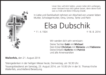 Anzeige von Elsa Dubschik von MGO