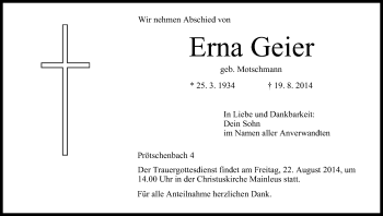 Anzeige von Erna Geier von MGO