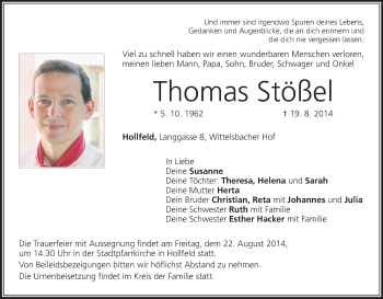Anzeige von Thomas Stößel von MGO