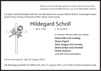 Anzeige von Hildegard Scholl von MGO