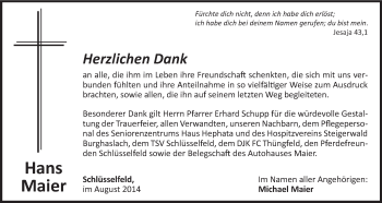 Anzeige von Hans Maier von MGO