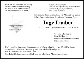 Anzeige von Inge Laaber von MGO