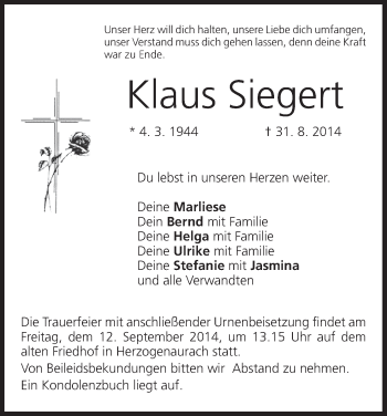 Anzeige von Klaus Siegert von MGO