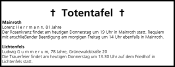 Anzeige von Totentafel, vom 04.09.2014 von MGO