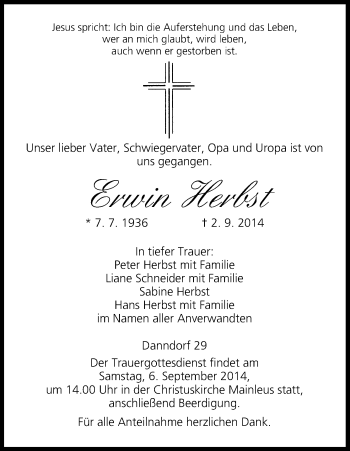 Anzeige von Erwin Herbst von MGO