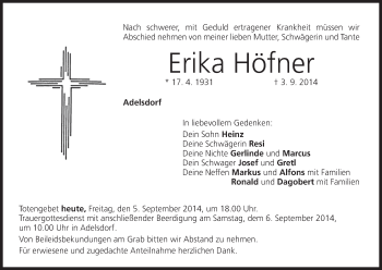Anzeige von Erika Häfner von MGO