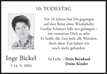 Anzeige von Inge Bickel von MGO