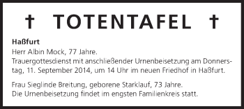 Anzeige von Totentafel 09.09.2014 von MGO