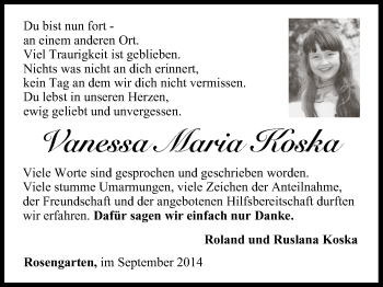 Anzeige von Vanessa Maria Koska von MGO