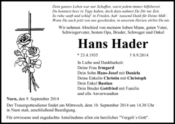 Anzeige von Hans Hader von MGO