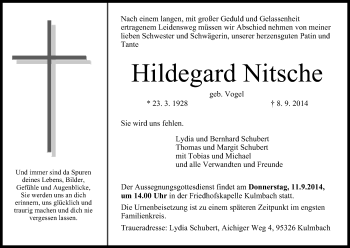Anzeige von Hildegard Nitsche von MGO
