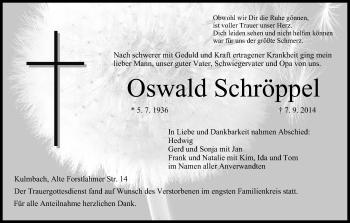 Anzeige von Oswald Schröppel von MGO