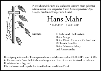 Anzeige von Hans Mahr von MGO