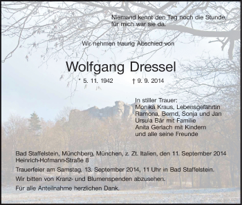Anzeige von Wolfgang Dressel von MGO