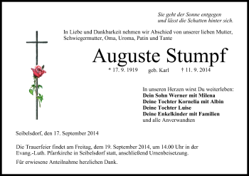 Anzeige von Auguste Stumpf von MGO