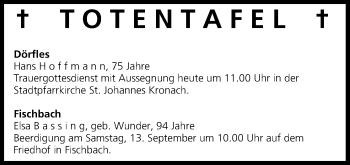 Anzeige von Totentafel 13.09.2014 von MGO
