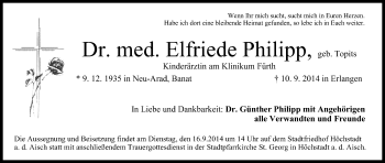 Anzeige von Elfriede Philipp, von MGO