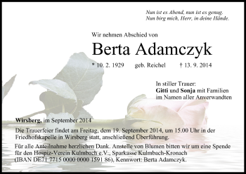 Anzeige von Berta Adamczyk von MGO