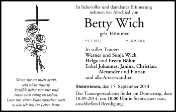 Anzeige von Betty Wich von MGO