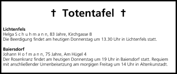 Anzeige von Totentafel vom 18.09.2014 von MGO