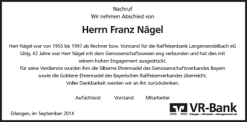 Anzeige von Franz Nägel von MGO