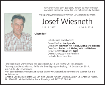 Anzeige von Josef Wiesneth von MGO